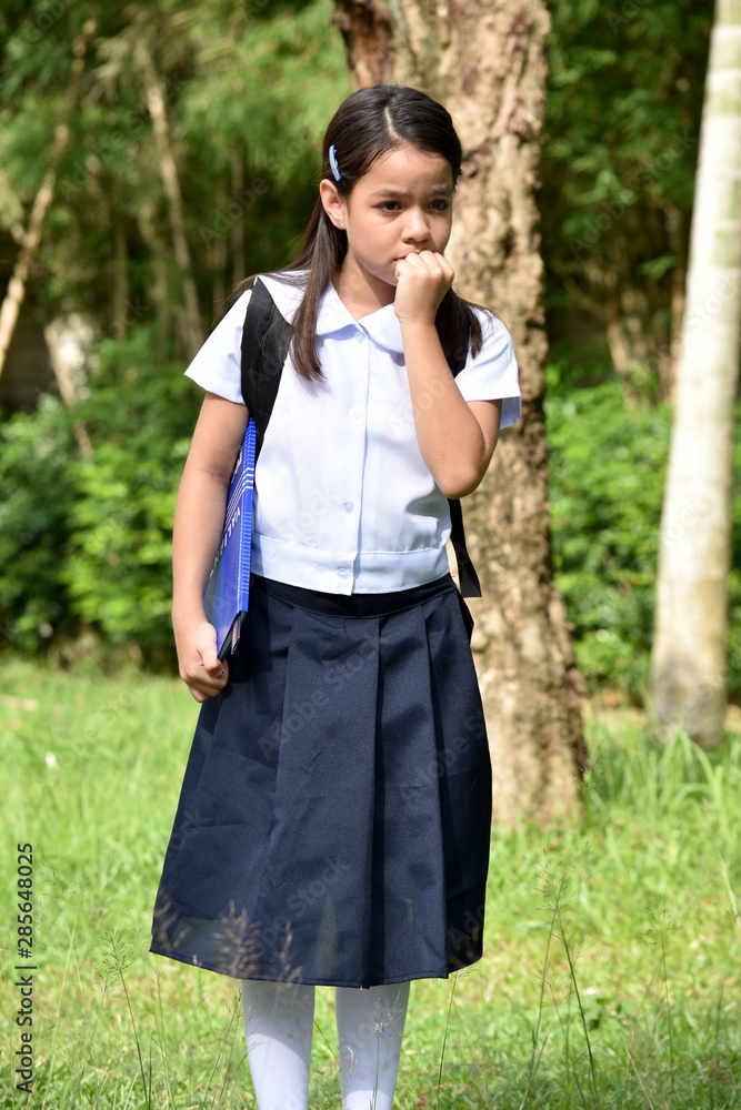 Fearful Girl Student With Notebooks Fearful Girl Student With Notebooks