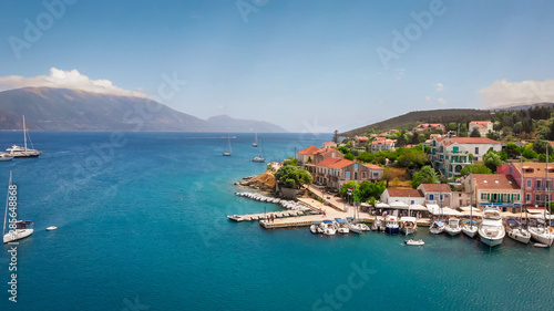 Aerial view of sailboats in the marina in Lefkada, popular tourist resort in a Greece © Milan