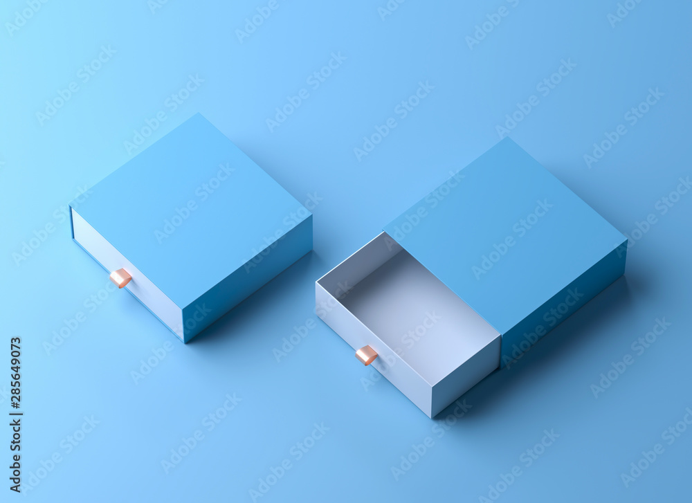 Box mockup. Elegant blue branding mockup with two blank boxes. Luxury packaging box for premium products. Empty opened square box. 3d rendering Box mockup. Elegant blue branding mockup with two blank boxes. Luxury packaging box for premium products. Empty opened square box. 3d rendering
