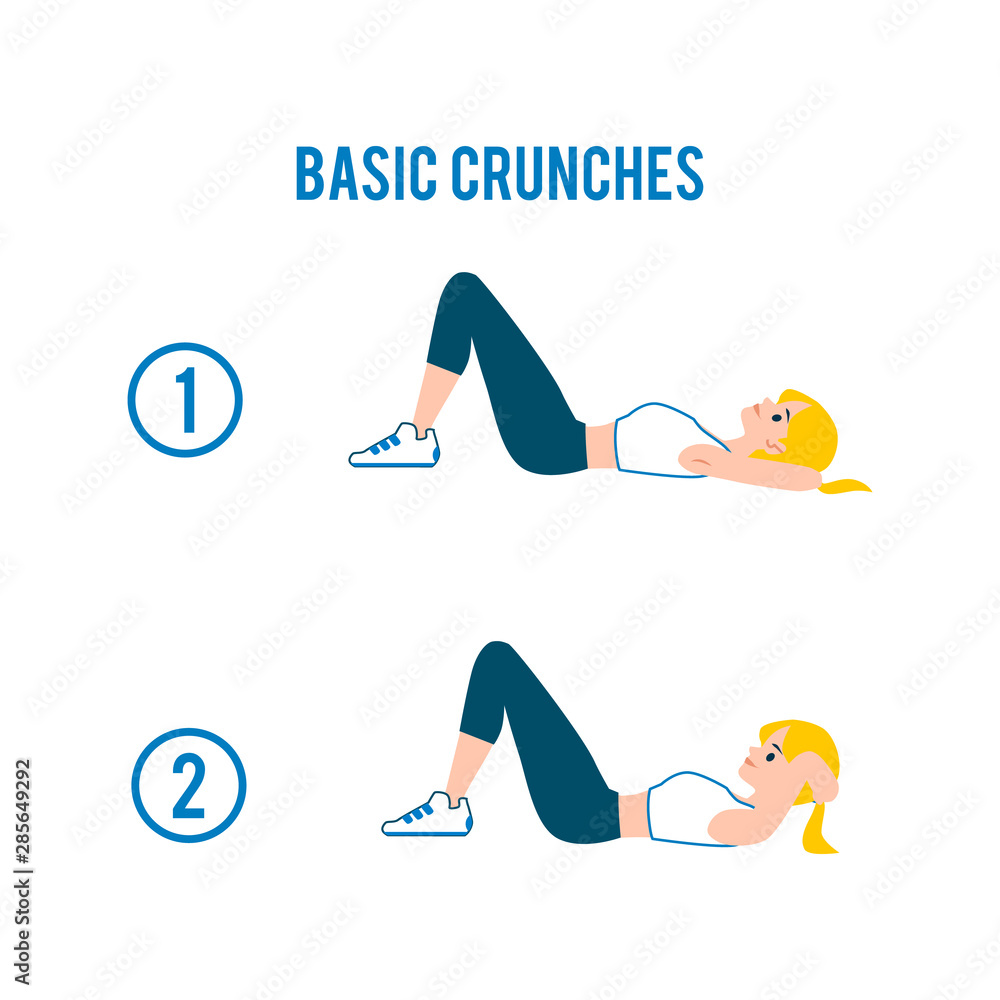 Woman doing crunches in the gym flat cartoon vector illustration isolated. Woman doing crunches in the gym flat cartoon vector illustration isolated.