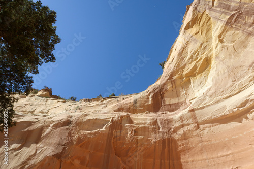 Low angle view of yellow stone cave wall at Echo Canyon in New Mexico