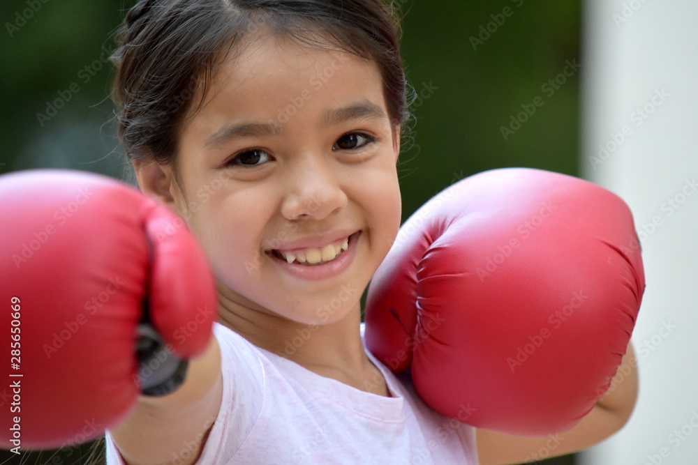 Happy Child Athlete Wearing Boxing Gloves Happy Child Athlete Wearing Boxing Gloves