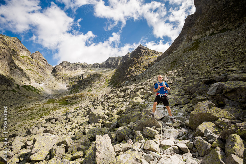 Fototapeta premium Tourist going to Rysy Tatra mountains
