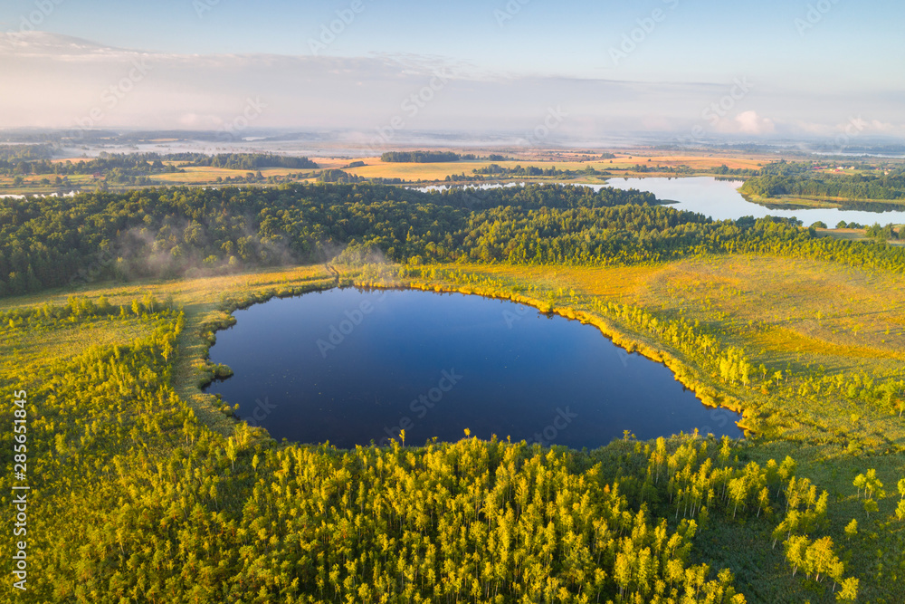 Aerial photo of a morning lake