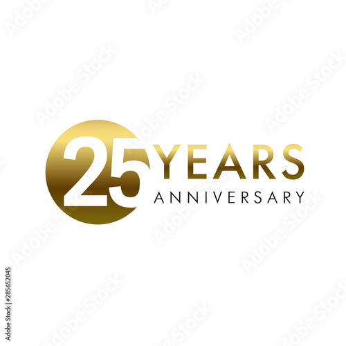 25 years anniversary vector template design illustration. 25th year anniversary gold numbers. Greetings, ribbon, celebrates. Celebrating 2nd, 5th place idea. Golden traditional digital logotype