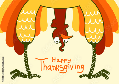 Thanksgiving funny turkey for Happy Thanksgiving day. Vector color symbol illustration with text 