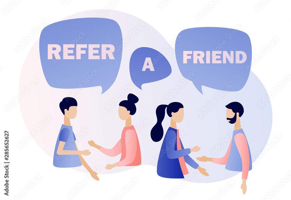 Refer a friend concept. Flat cartoon style. Vector illustration Refer a friend concept. Flat cartoon style. Vector illustration