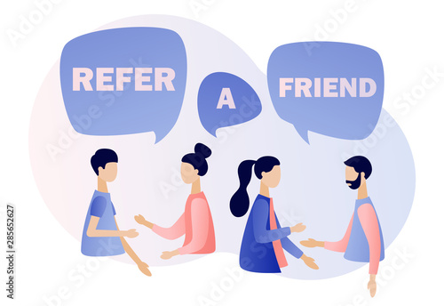 Refer a friend concept. Flat cartoon style. Vector illustration