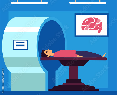MRT or magnetic resonance tomography the medicine test flat vector illustration.