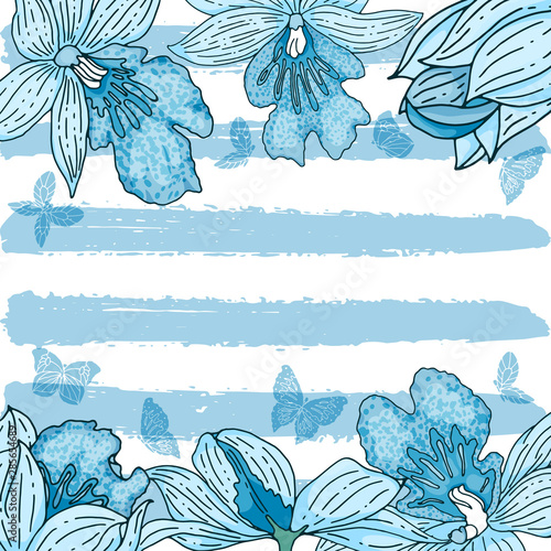 Orchid and butterflies vector square template for social networks