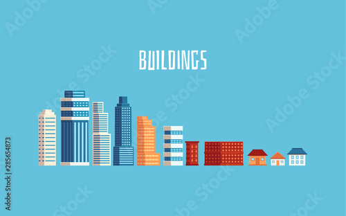 Modern and old buildings or city houses set of flat vector icons isolated.