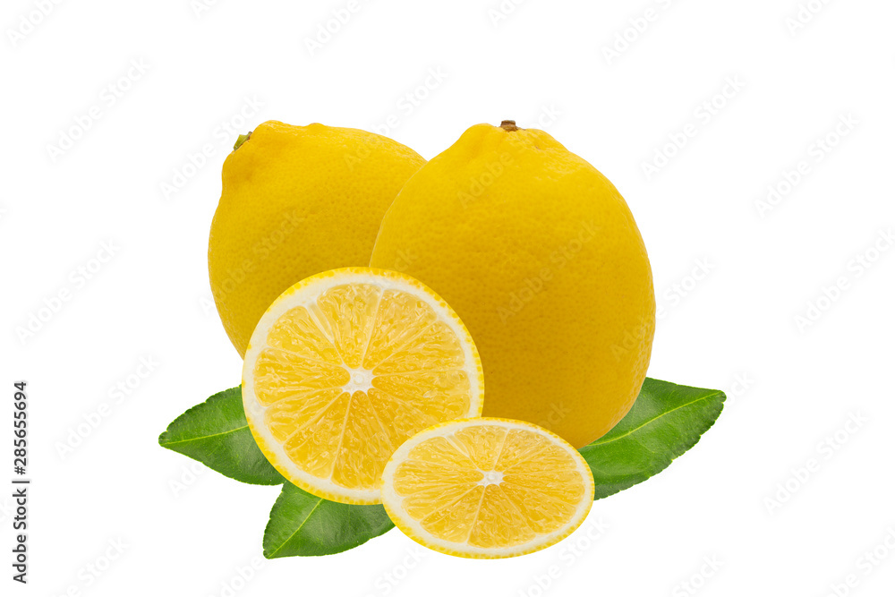 lemon with leaves isolated on white background lemon with leaves isolated on white background