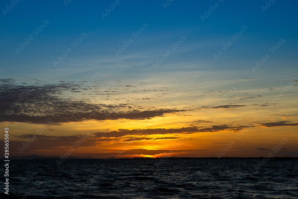 Sunset with silhouette mountain and the lake. Sunset with silhouette mountain and the lake.