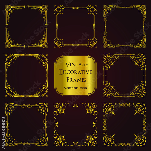 Gold decorative frames in vintage style - vector set