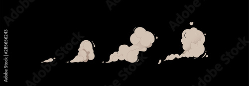Cartoon smoke cloud set isolated on black background