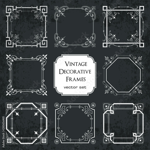 Vector set of decorative frames in vintage style on chalkboard background