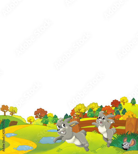 Cartoon nature farm rural sunny scene for different usage and some animal with white background - illustration for children