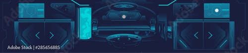 Spaceship banner - dark blue interor of space station with futuristic technology