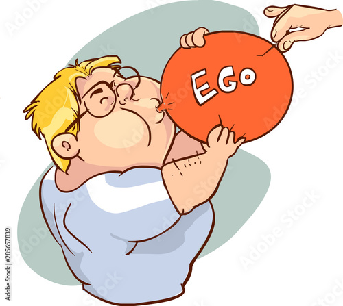  vector illustration man inflating an ego balloon