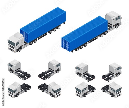 Transportation. Truck with container.  Isolated on white background. Isometric illustration. Vector