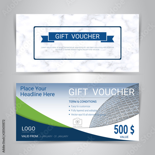 Gift certificates and vouchers, discount coupon or banner web template with marble texture imitation background, clean and modern pattern design for make an image of the product your company offers.