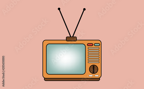 Flat design : colorful of retro old orange tv with bright background.