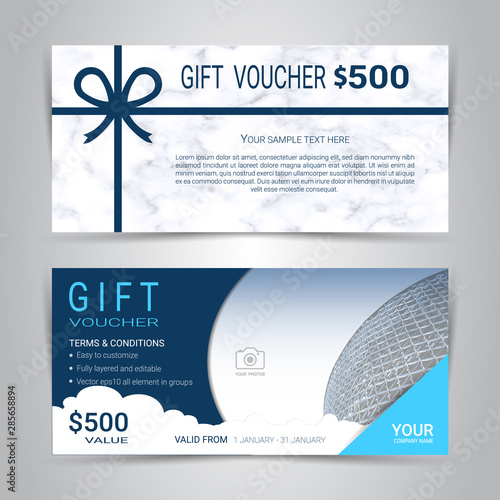 Gift certificates and vouchers, discount coupon or banner web template with marble texture imitation background, clean and modern pattern design for make an image of the product your company offers.