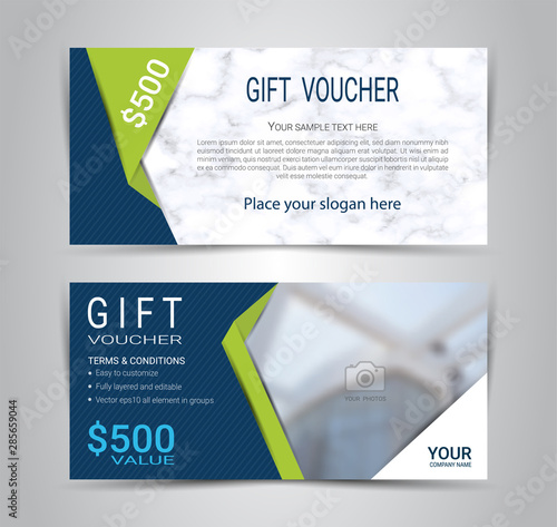 Gift certificates and vouchers, discount coupon or banner web template with marble texture imitation background, clean and modern pattern design for make an image of the product your company offers.