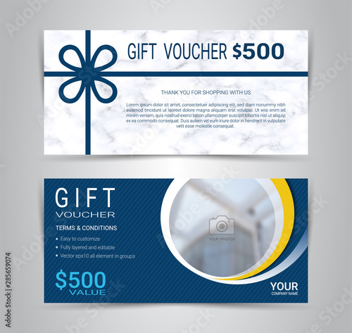 Gift certificates and vouchers, discount coupon or banner web template with marble texture imitation background, clean and modern pattern design for make an image of the product your company offers.