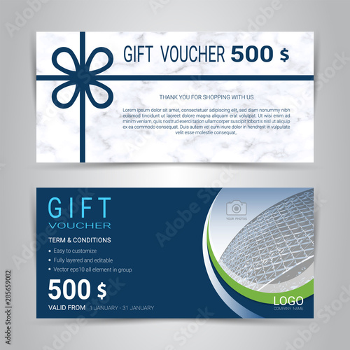 Gift certificates and vouchers, discount coupon or banner web template with marble texture imitation background, clean and modern pattern design for make an image of the product your company offers.