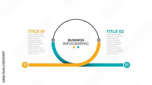 Business infographic template for presentation. Timeline with 2 steps, options, circle. Vector template.