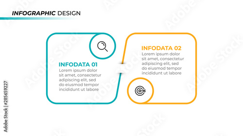 Business thin line infographic design template. Timeline with 2 options, box, circles, marketing icons, Vector illustration.