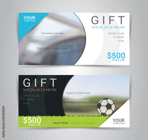 Gift voucher card or banner web template with blurred background gradient mesh for make an image of the product your company offers such as a gym, fitness or sports club