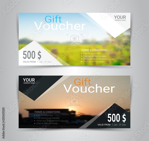 Gift certificates and vouchers, discount coupon or banner web template with blurred background gradient mesh for make an image of the products your company offers.