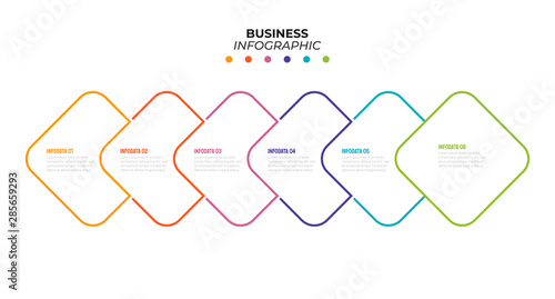 Business thin line minimal element for infographic. Timeline with 6 steps, options. Template for presentation. Vector illustration.