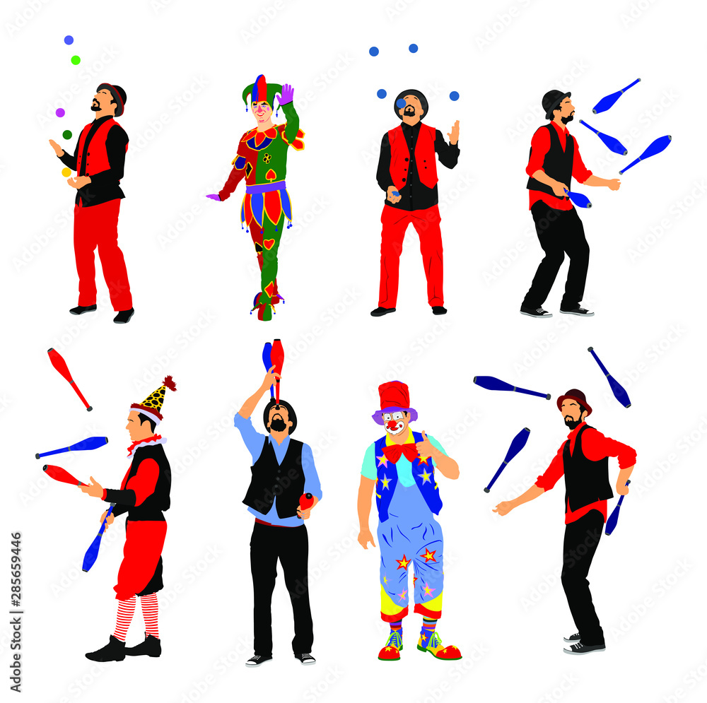 Clown in circus vector isolated on white background. Street actor ...