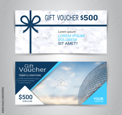 Gift certificates and vouchers, discount coupon or banner web template with marble texture imitation background, clean and modern pattern design for make an image of the product your company offers.