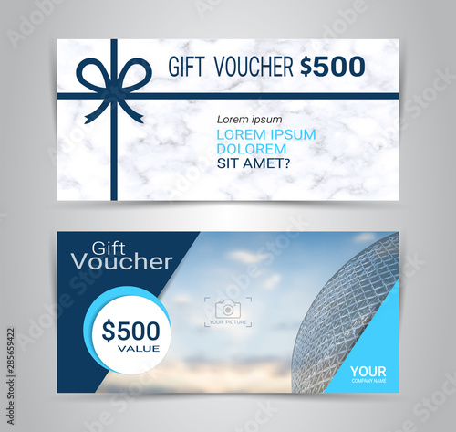 Gift certificates and vouchers, discount coupon or banner web template with marble texture imitation background, clean and modern pattern design for make an image of the product your company offers.