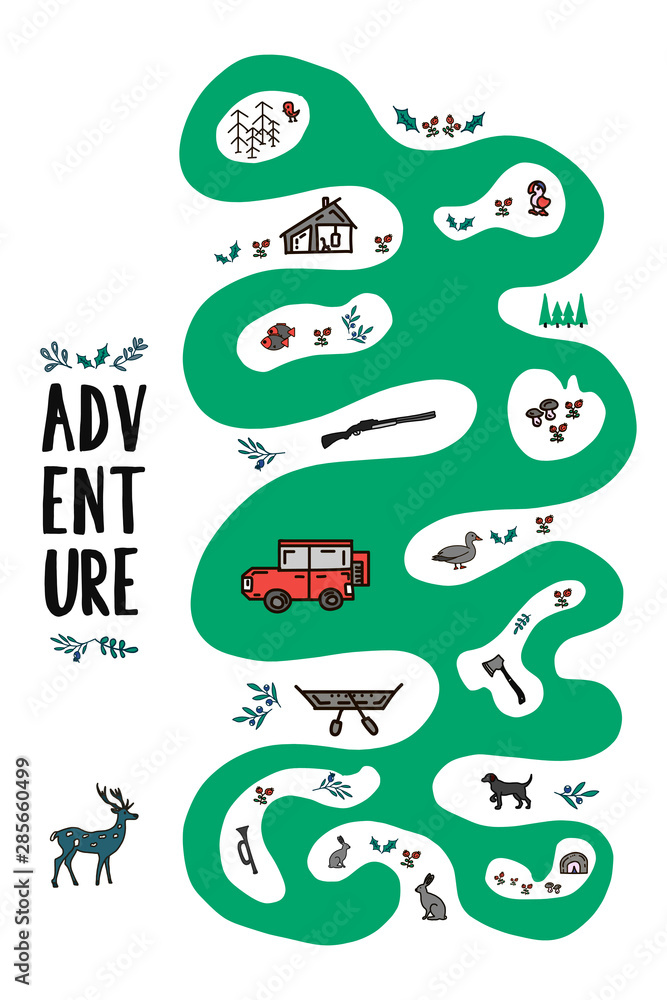 Adventures and poster on the theme of brutal travel. Elements isolated on rest on the nature of the Inscription travels from the hand. White elements on a dark green background. illustration