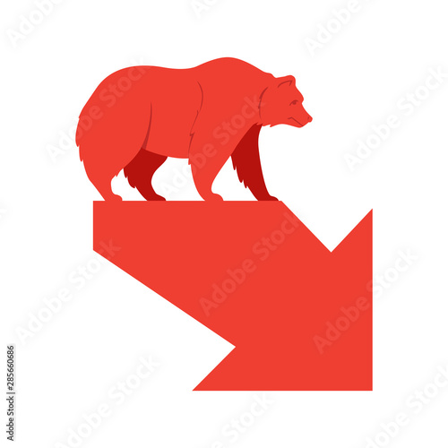 Bear market. Bear and red arrow. Stock market vector.