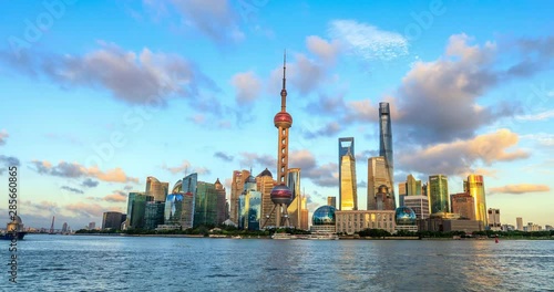 Shanghai skyline and modern urban buildings at sunset,time lapse. photo
