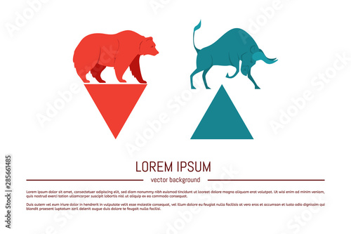 Bullish and bearish symbols. Stock market trends. Players on Exchange. Bulls and bears traders on a stock market.