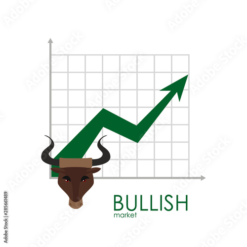 Bullish business graph. Grow up red arrow. Bullish schedule. Players on Exchange. Bulls and bears traders on a stock market. Vector.