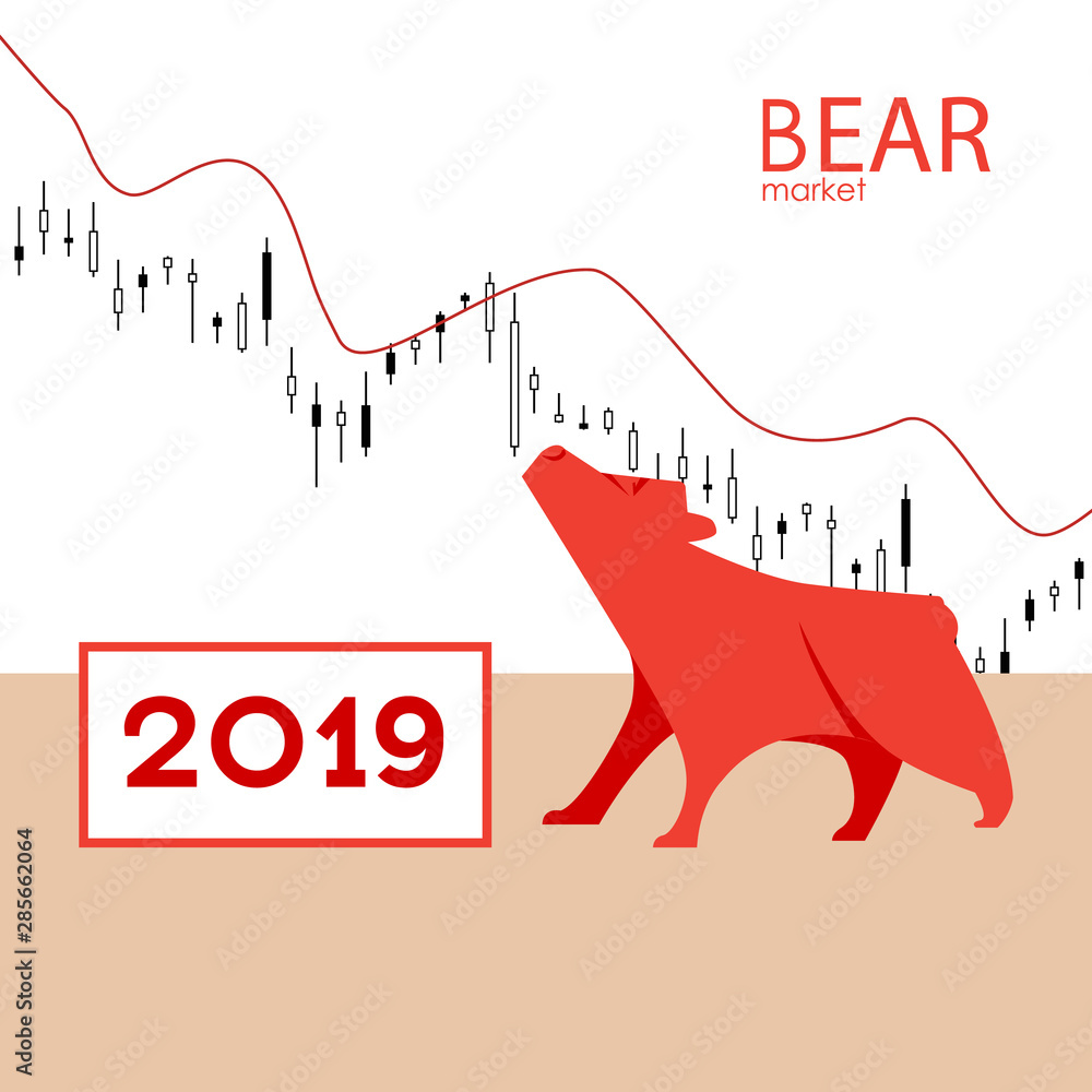 Bear market. Bear and red arrow. The chart and the indicator show a ...