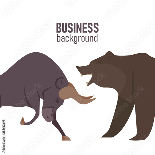 Bullish and Bearish symbols on stock market vector illustration. The symbol of the bear and the bull. The growing and falling market. Vector.