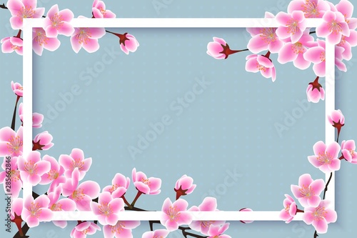 Spring time cherry blossom border - 3D frame with pink sakura flowers i
