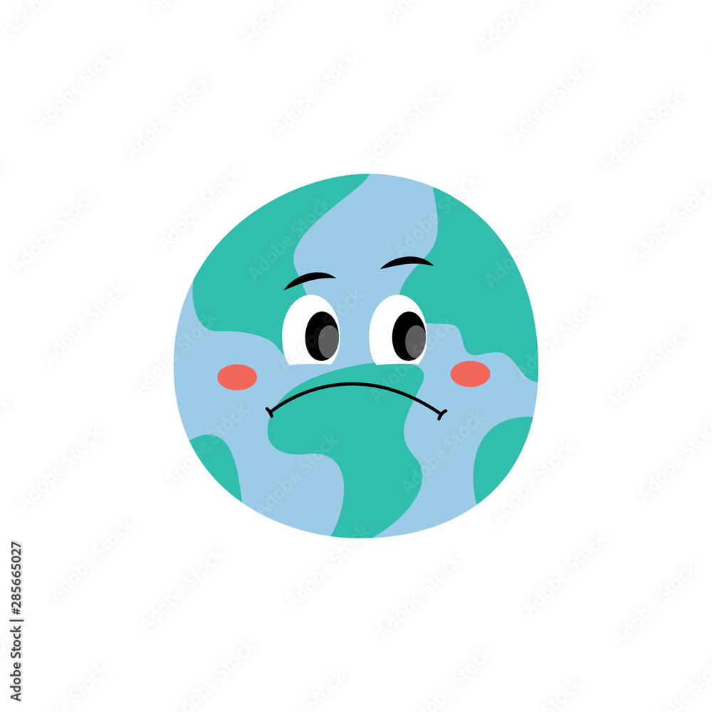 Fototapeta premium Unhappy sad Earth planet character vector flat style illustration icon isolated.
