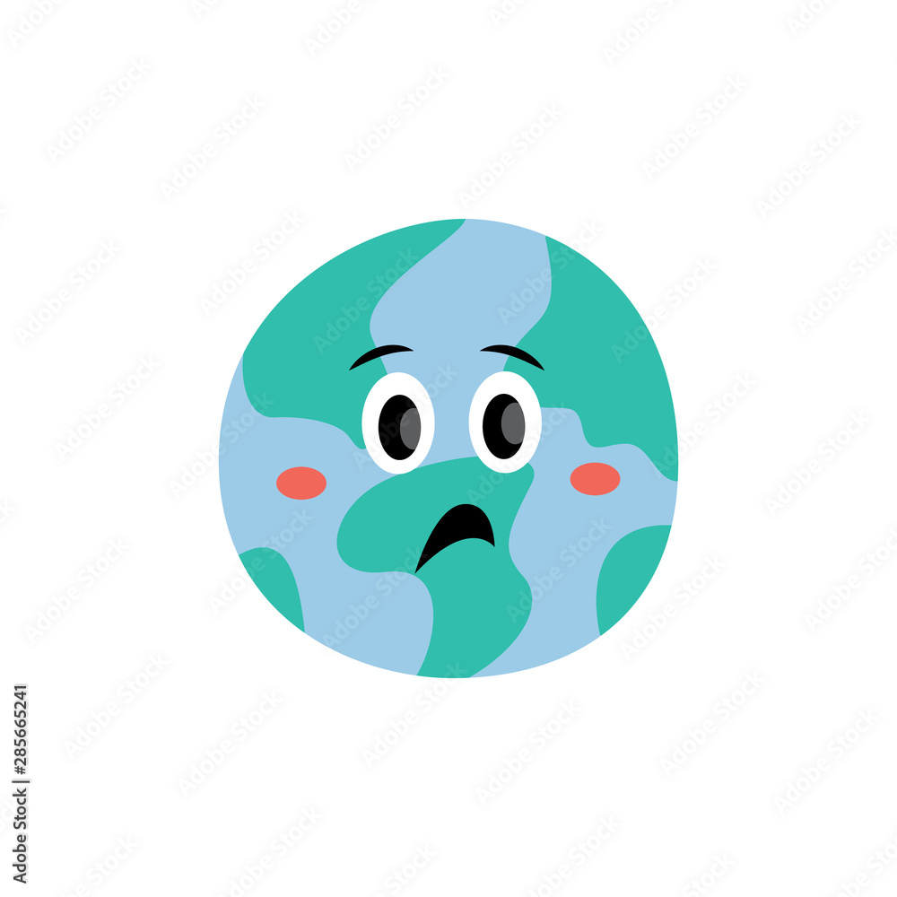 Unhappy emotion of Earth planet cartoon vector flat illustration icon isolated. Unhappy emotion of Earth planet cartoon vector flat illustration icon isolated.