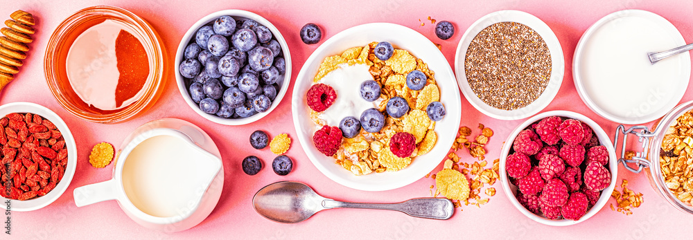 Healthy breakfast, muesli, cereal with fruit. Healthy breakfast, muesli, cereal with fruit.