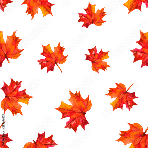 Seamless pattern with autumn leaves. Watercolor illustration